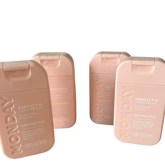 NEW MONDAY Smooth+Wheat Protein Mini Shampoo Conditioner 1.69 OZ Travel 4Pk - Picture 1 of 5